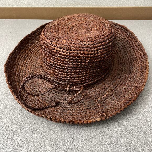 Corroboree Straw Hat Brown Tie Braided Bow Australian Packable One Size - Picture 2 of 8